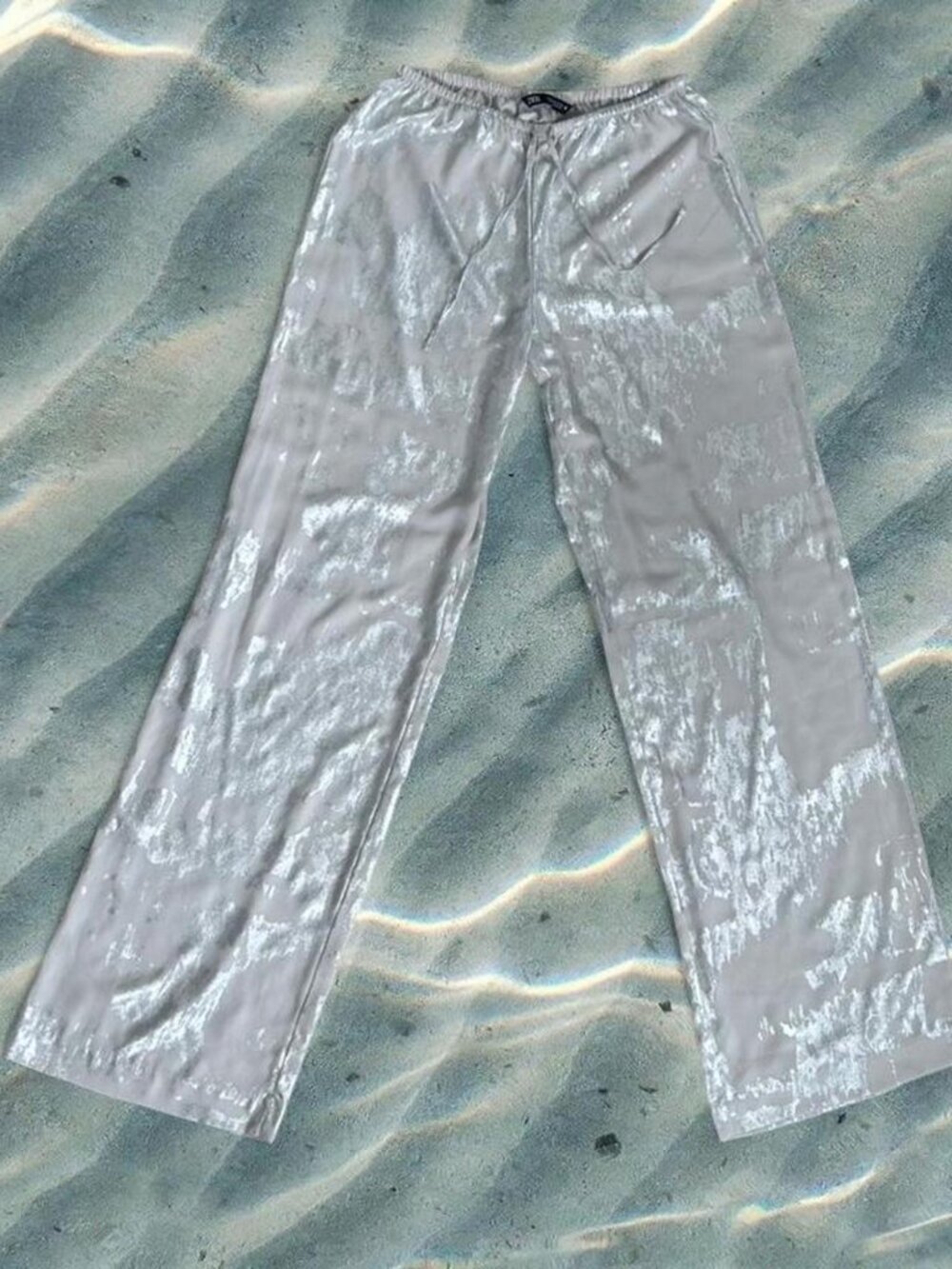 Zara Rare Silver Shimmer Metallic Beach Pant glam